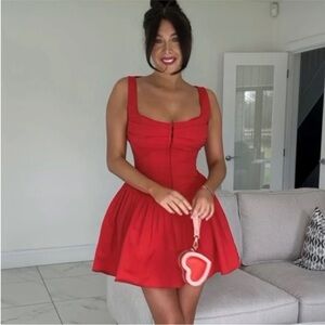 HOUSE OF CB M D-DD Tall  'Cupid' Scarlet Pleated Mini Dress NWOT size M